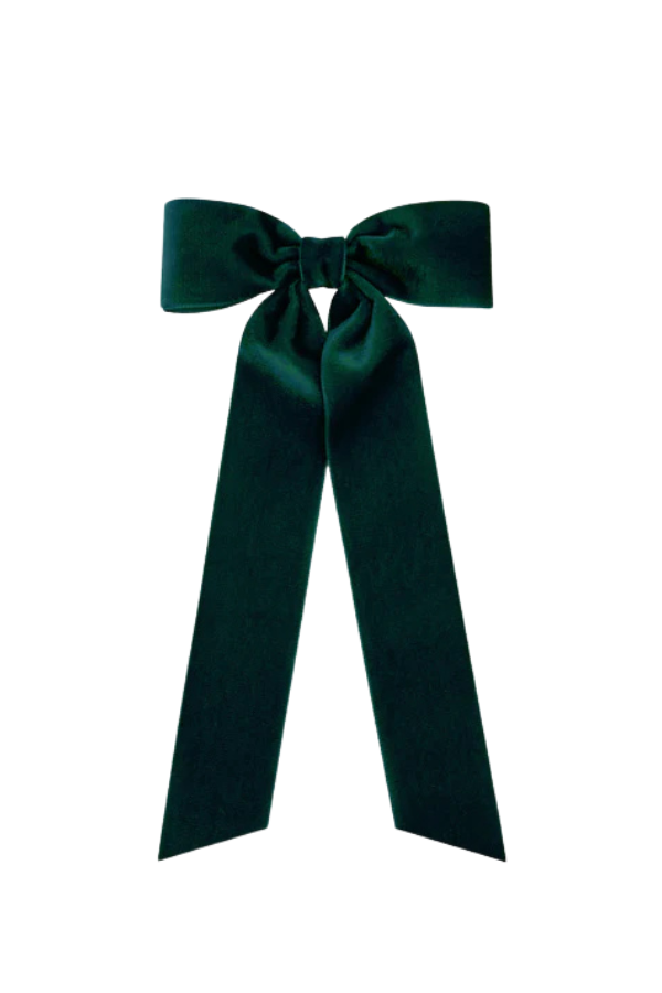 wee ones Medium Velvet Bowtie with Tails | Forrest Green
