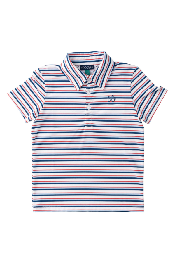 prodoh Boys' Short Sleeve Pro Performance Polo | Independence Day Stripe