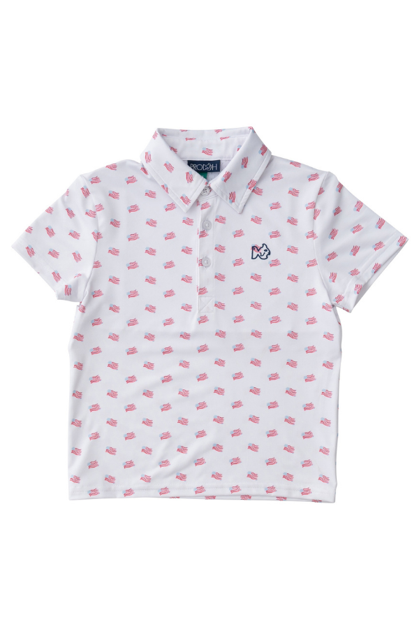 prodoh Boys Short Sleeve Pro Performance Polo | American Flag Print