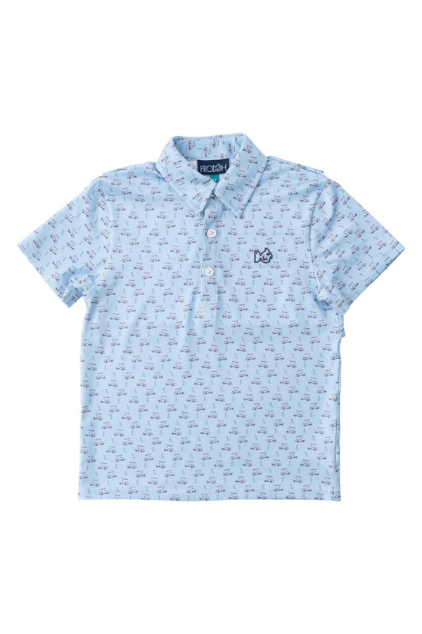 prodoh Pro Performance Fishing Tee Polo | Powder Blue Golf Cart Print