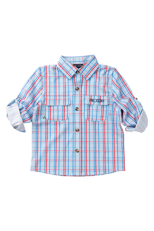 prodoh Long Sleeve Founders Kids Fishing Shirt | Patriotic Plaid