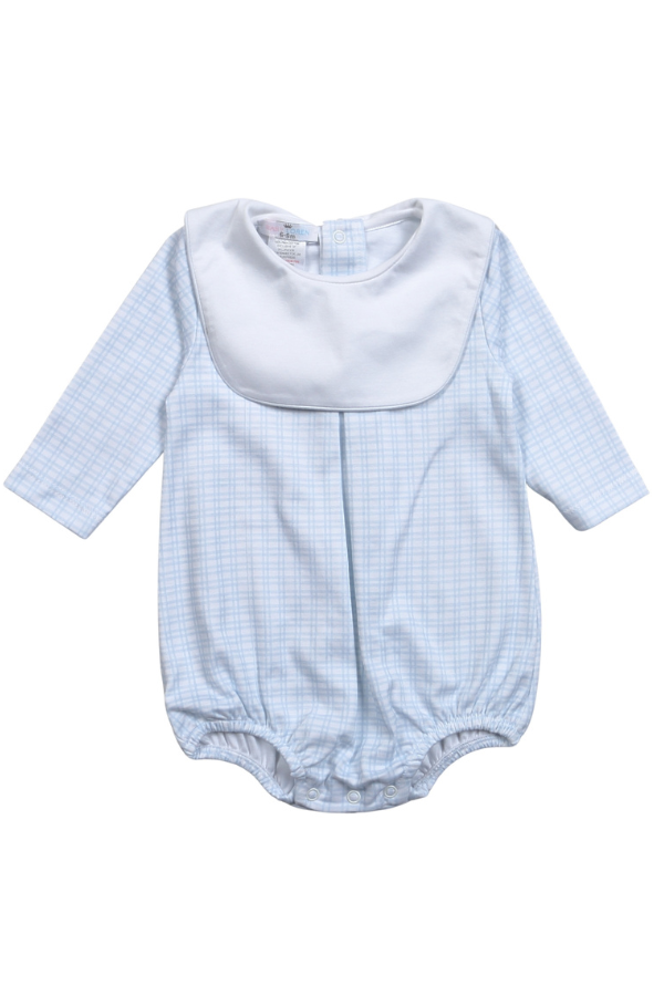 baby loren Blue Plaid Pima Bib Collar Bubble