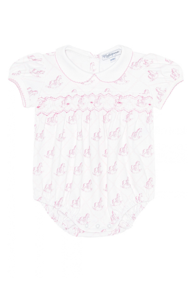 nellapima Pink Rocking Horse Smocked Bubble