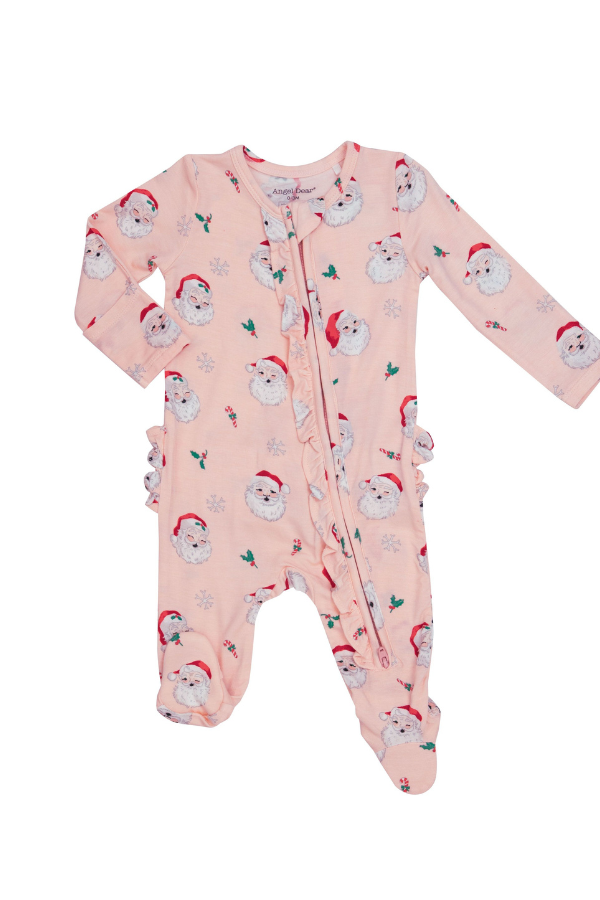 Vintage Santa Pink 2-Way Ruffle Zipper Footie