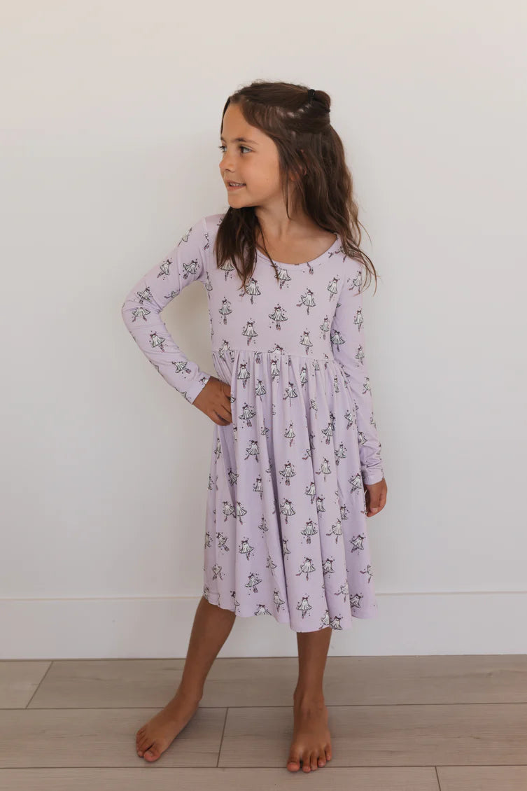 Ballerina Ghost Long Sleeve Twirl Dress Little Vines Ballerina Ghost Long Sleeve Twirl Dress Little Vines