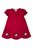 WHIMSY BAY Red Bulldog Ruffle Scalloped Dress
