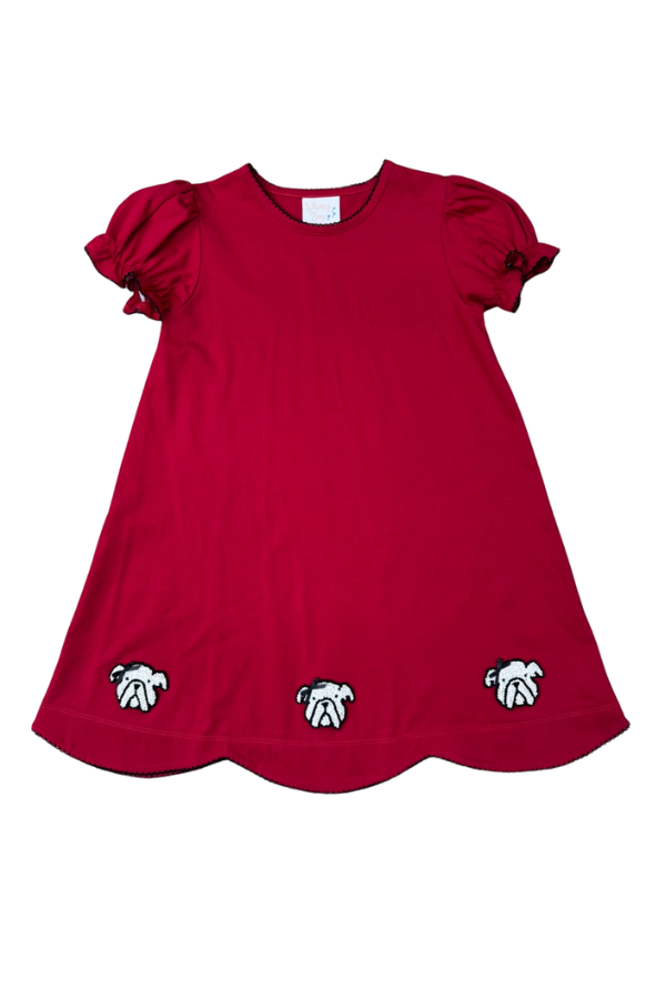 WHIMSY BAY Red Bulldog Ruffle Scalloped Dress