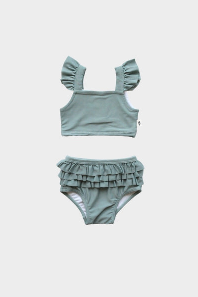 Girl's Ruffle Two-Piece Swim Suit | Teal Green