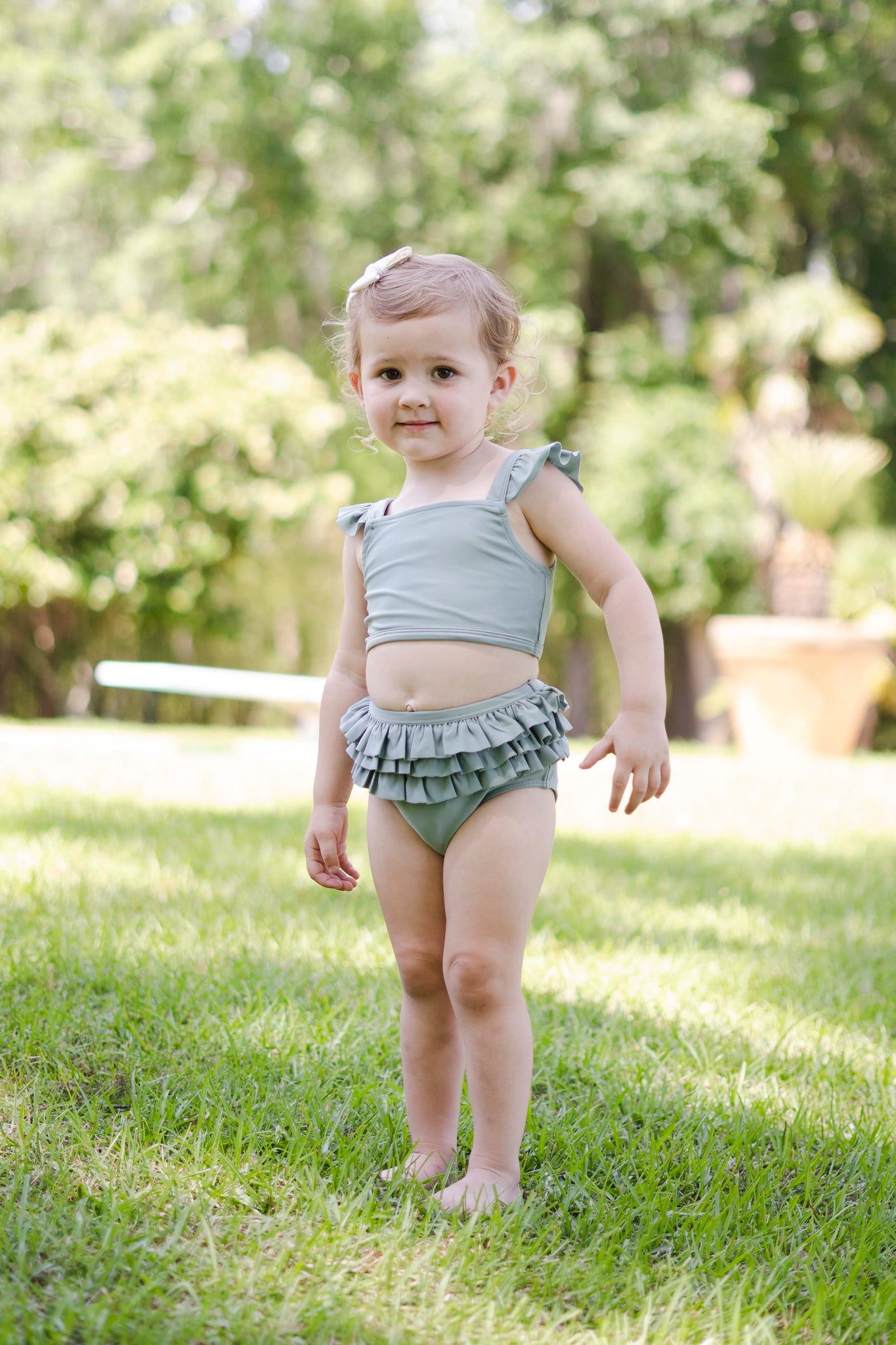 Girl's Ruffle Two-Piece Swim Suit | Teal Green