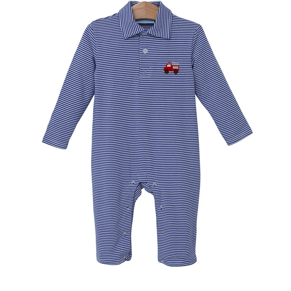 Firetruck Embroidery Polo Romper