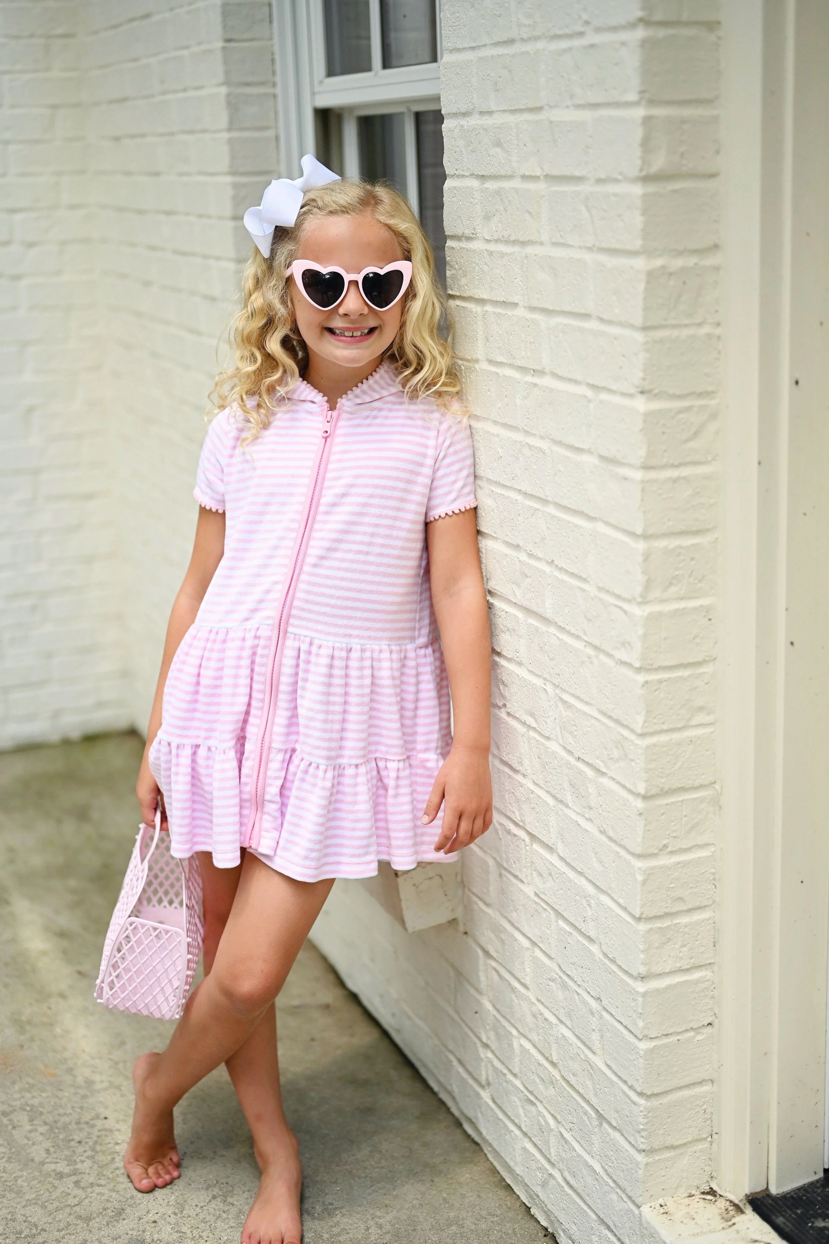 JAMES AND LOTTIE Pink Stripe- Light Pink Terrycloth Coverup 