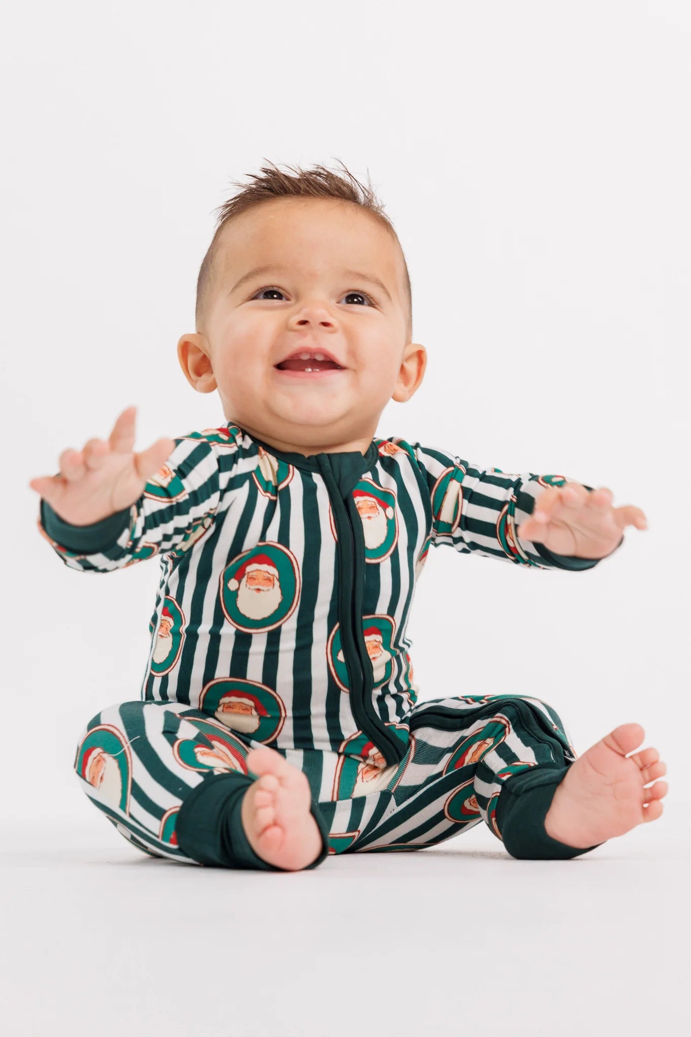 In My Jammers Green Santa Claus Lane Zipper Romper