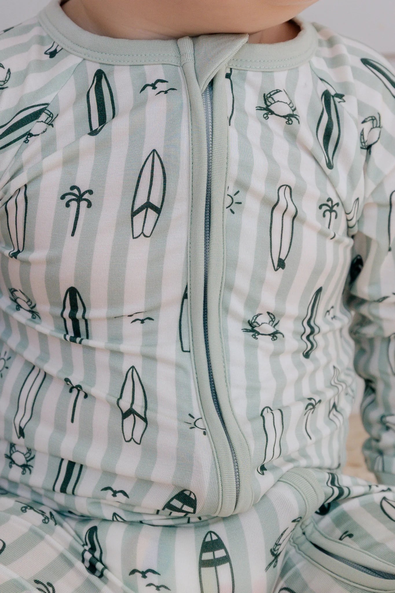 In My Jammers Green Surfs Up Zipper Romper