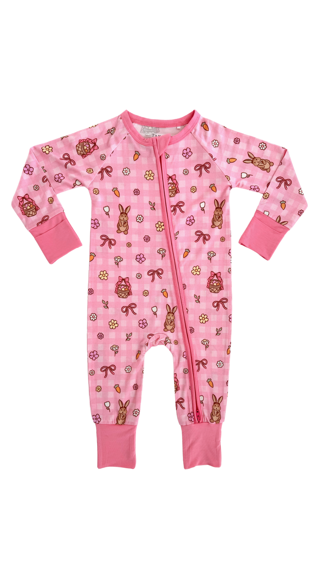in my jammers Pink Gingham Bunny Zipper Romper