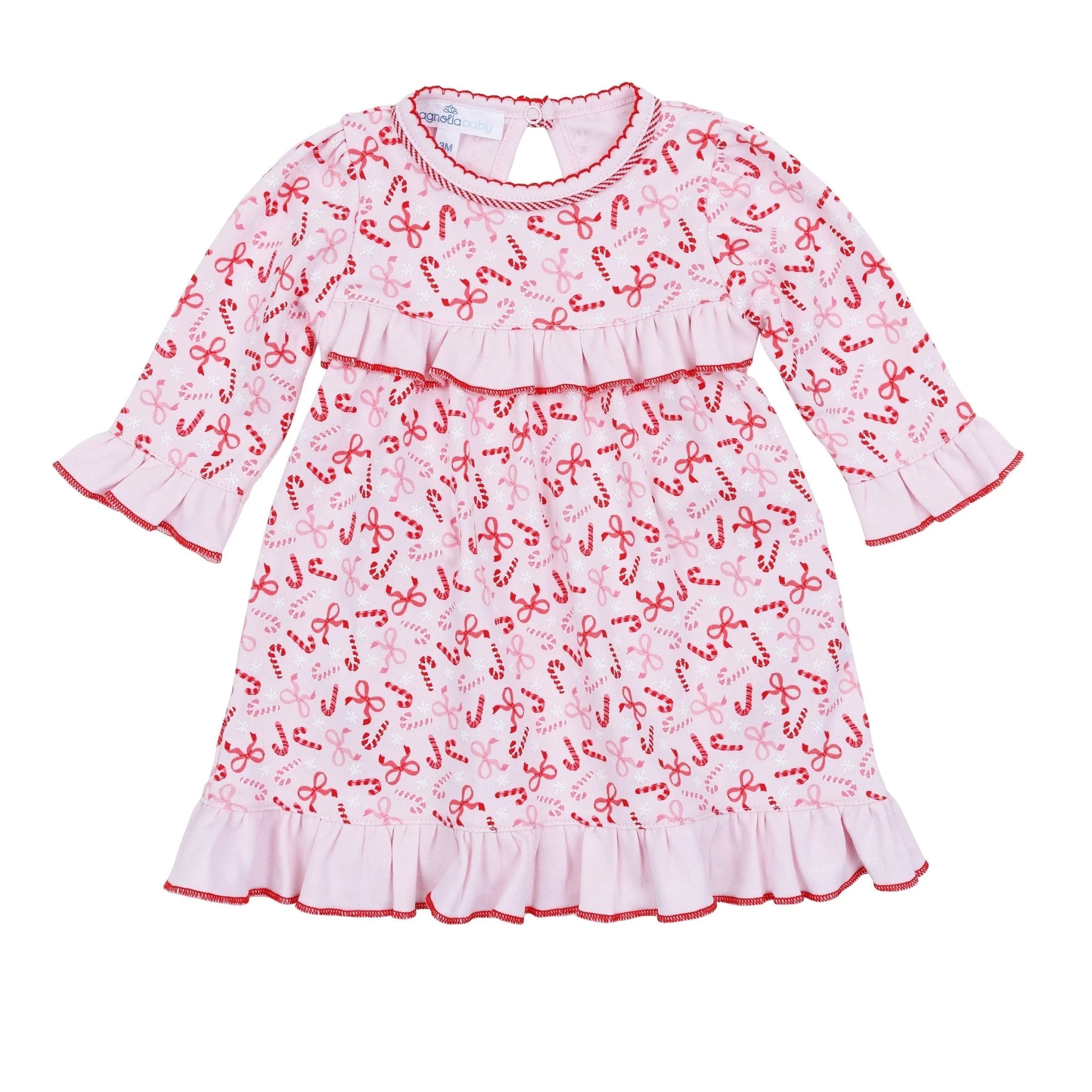 magnolia baby Candy Cane Lane Printed Ruffle Dress