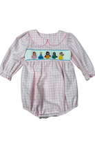 Delaney Girls Pink White Check SS Smocked Princess Bubble