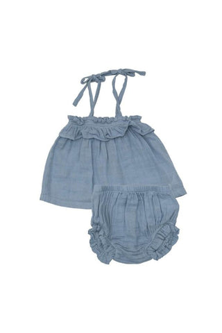 Solid Muslin Soft Chambray Ruffle Top & Bloomer