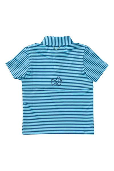 Boys Pro Performance Polo in Tropical Breeze Blue and Navy Stripe