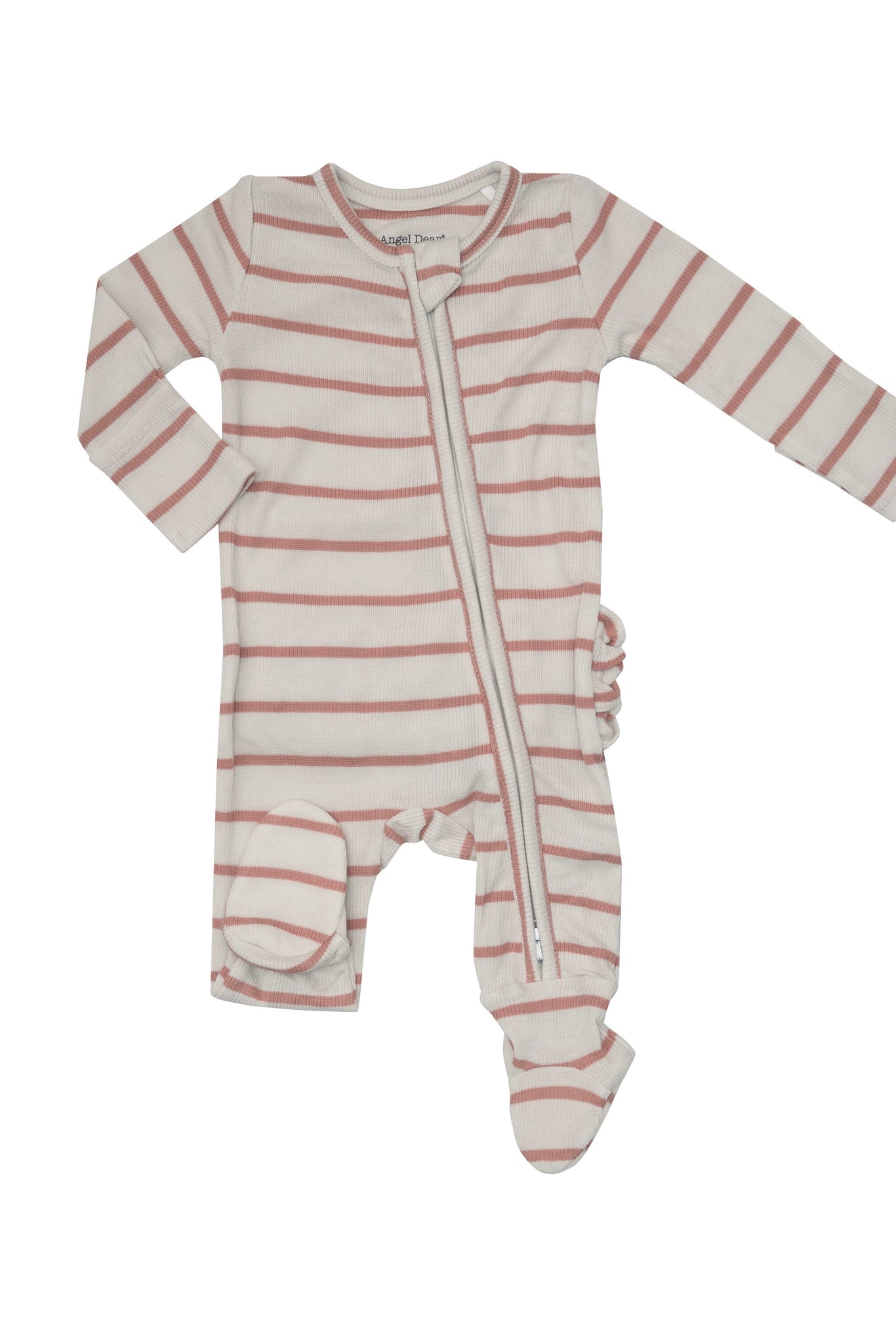 ANGEL dear rose tan rib stripe 2 way zipper footie