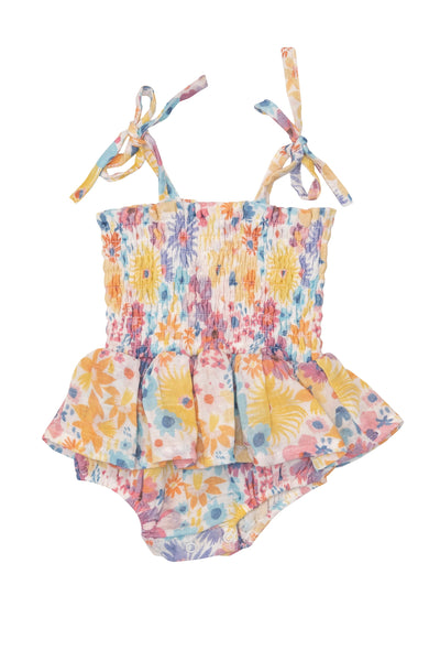 Painty Bright Floral Smocked Bubble